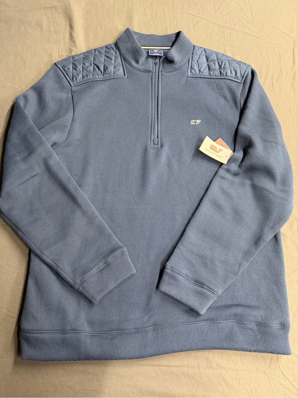 NWT Vineyard Vines Quilted Shoulder Cotton-Blend Quarter-Zip Slate Blue Lg